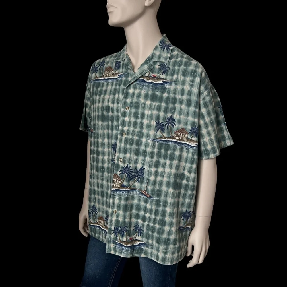 Chaps Ralph Lauren Hawaiian Shirt Tiki Aloha Print Cotton Linen Island Print - Picture 7 of 16